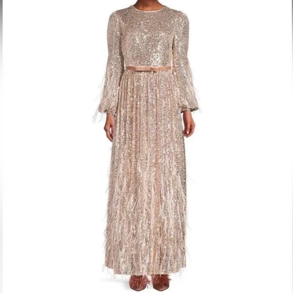 ANTONIO MELANI xNicola Bathie Nicola Sequin Belted Feathered A-Line 0 dress - Picture 5 of 16